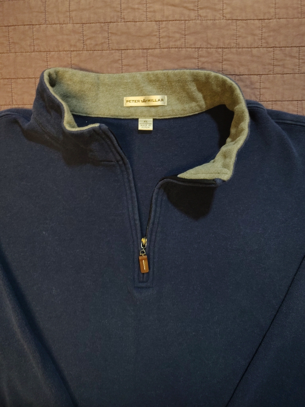 Peter Millar Mens XL Navy Blue Quarter Zip Fleece Sweatshirt Pullover Korea - Picture 5 of 6